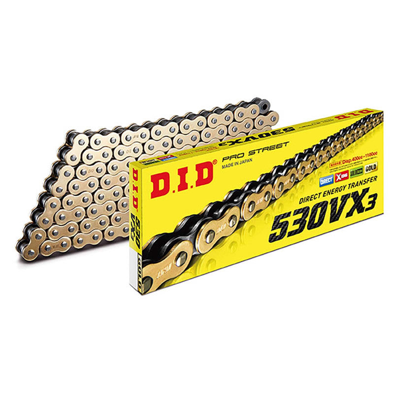 DID CATENA S 530VX3 M100-R PER ROYAL ENFIELD 535 CONTINENTAL GT E3/E4 14-18 ORO/NERO