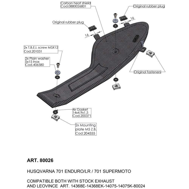 LEOVINCE CARTER PARACALORE PER HUSQVARNA 701 SUPERMOTO 17-20