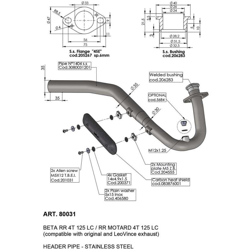 LEOVINCE KIT COLLETTORI PER BETA RR 4T 125 LC/RR MOTARD 4T 125 LC 21-23