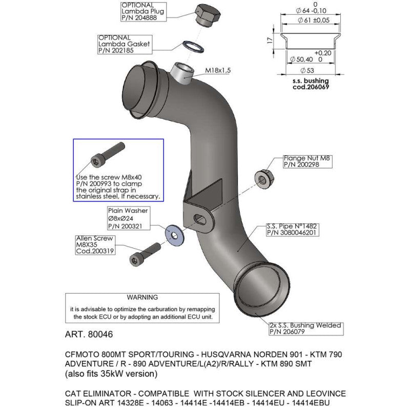 LEOVINCE RACCORDO ELIMINA CATALIZZATORE PER CFMOTO 800 MT SPORT 2022
