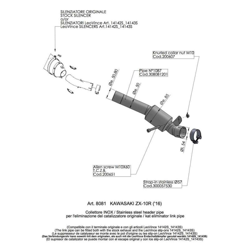 LEOVINCE RACCORDO ELIMINA CATALIZZATORE PER KAWASAKI ZX-10R NINJA 16-18