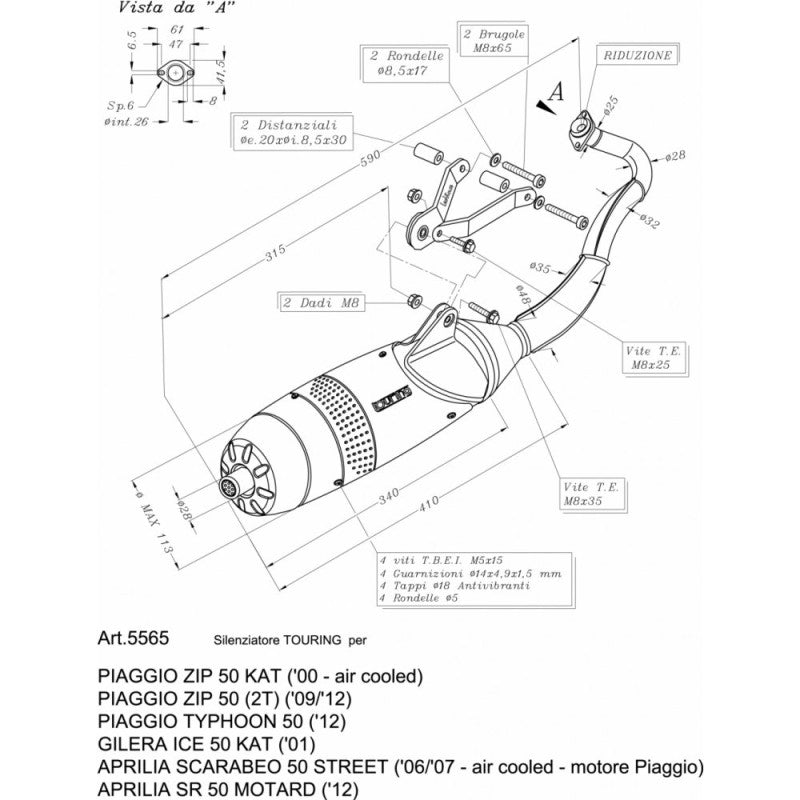LEOVINCE SCARICO COMPLETO TOURING PER PIAGGIO ZIP 50 4T 2V 09-12 ACCIAIO