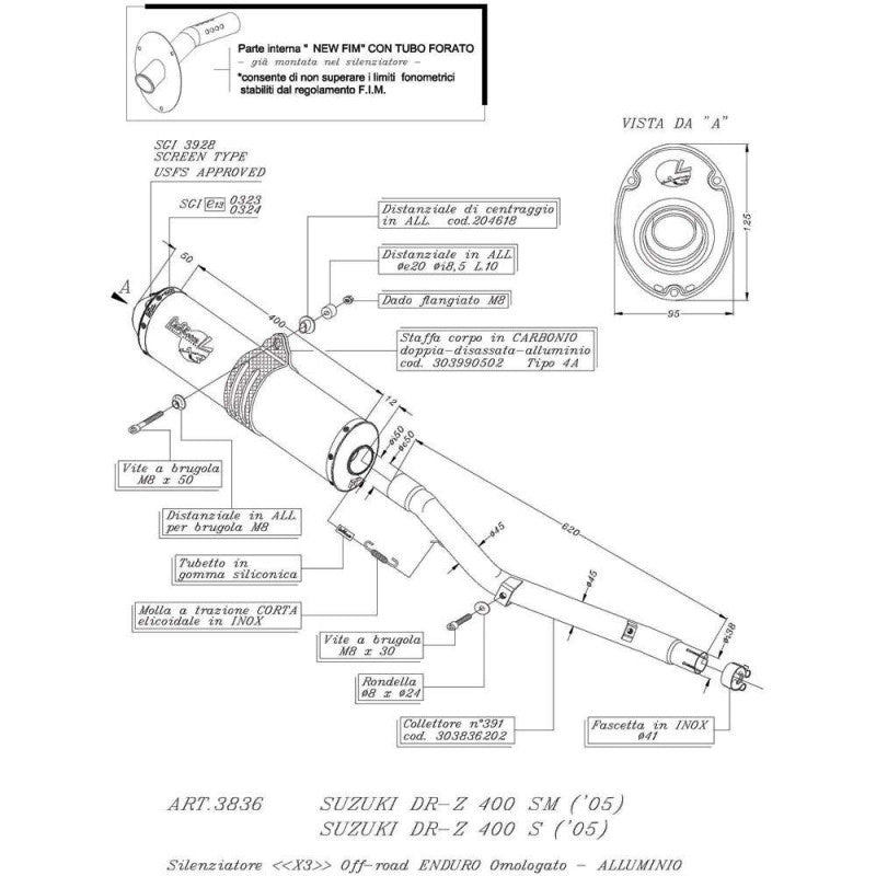 LEOVINCE TERMINALE SCARICO X3 PER SUZUKI DR-Z 400 S/SM 01-08 ALLUMINIO