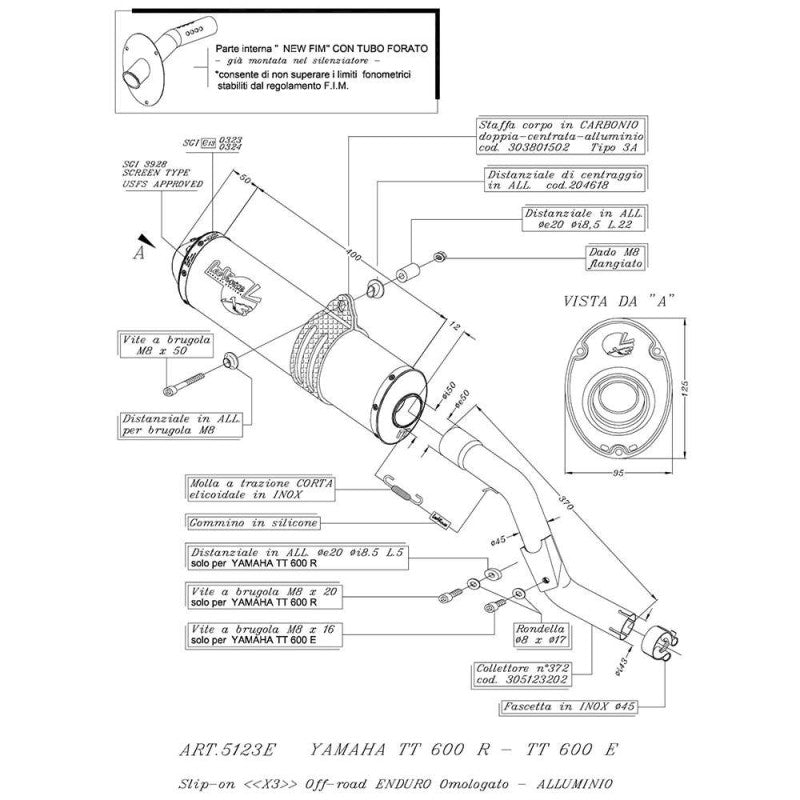 LEOVINCE TERMINALE SCARICO X3 PER YAMAHA TT 600 R 98-03 ALLUMINIO